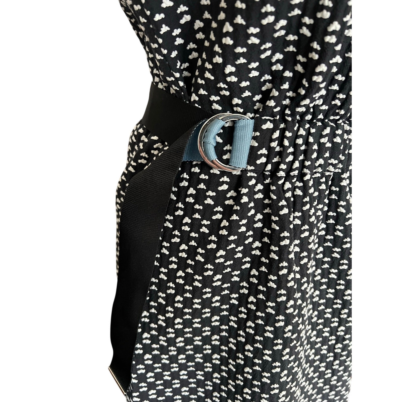 Cop Copine Black White Dress Belted Sleeveless Made in Portugal Office Wear