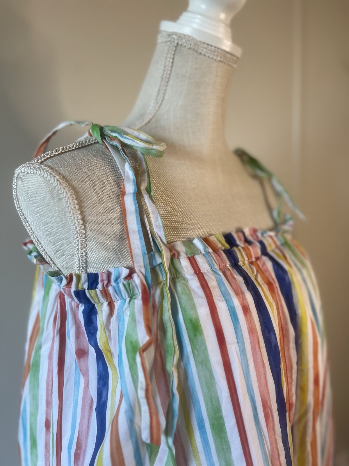 Brooke Wright Designer Dress Size Large. Beachwear Vacation Tie Straps Striped