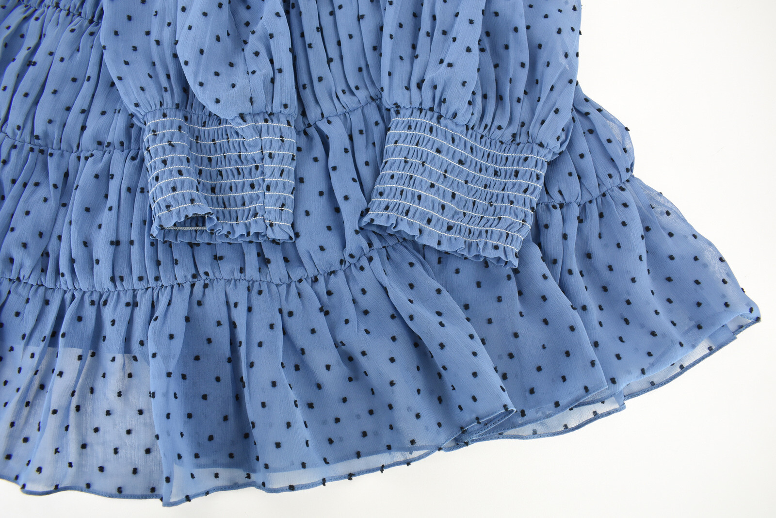 Sandro Gwen Dress Womens (EU) 40 Ruffled Polka Dot Printed Mini Blue