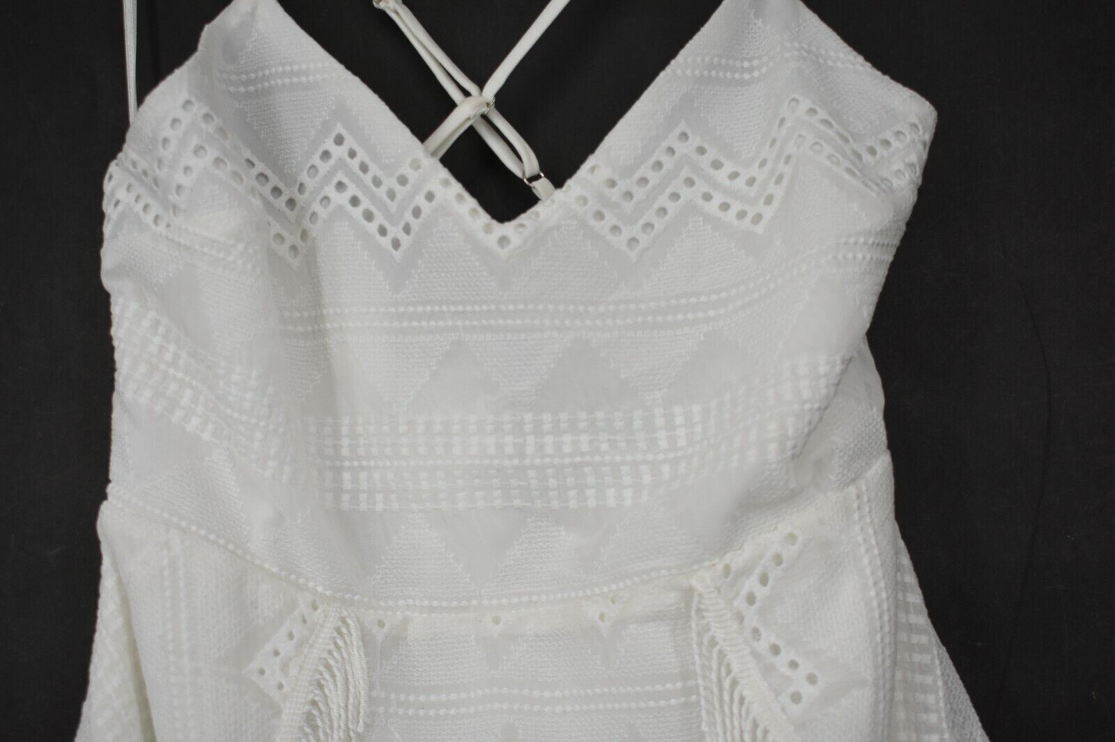 Endless Rose Womens White Adjustable Strap Fringe Hem Strappy Lace Dress M