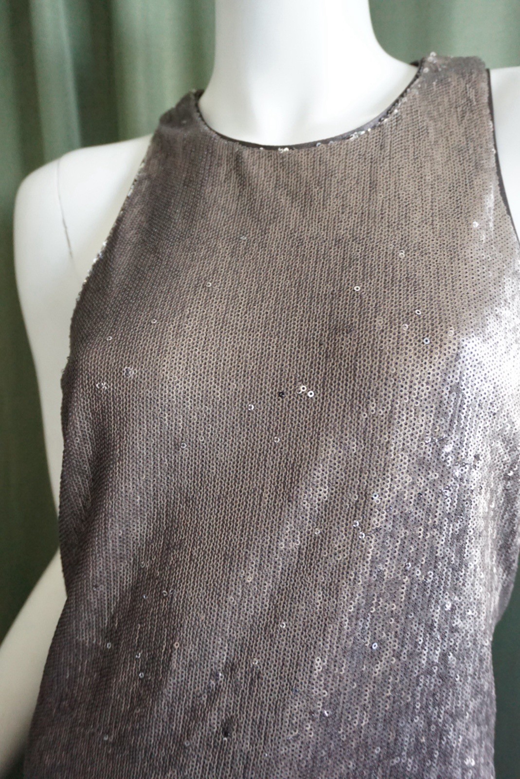 Halston Heritage Grey Sequin Silver Sleeveless Mini Dress – Size XL
