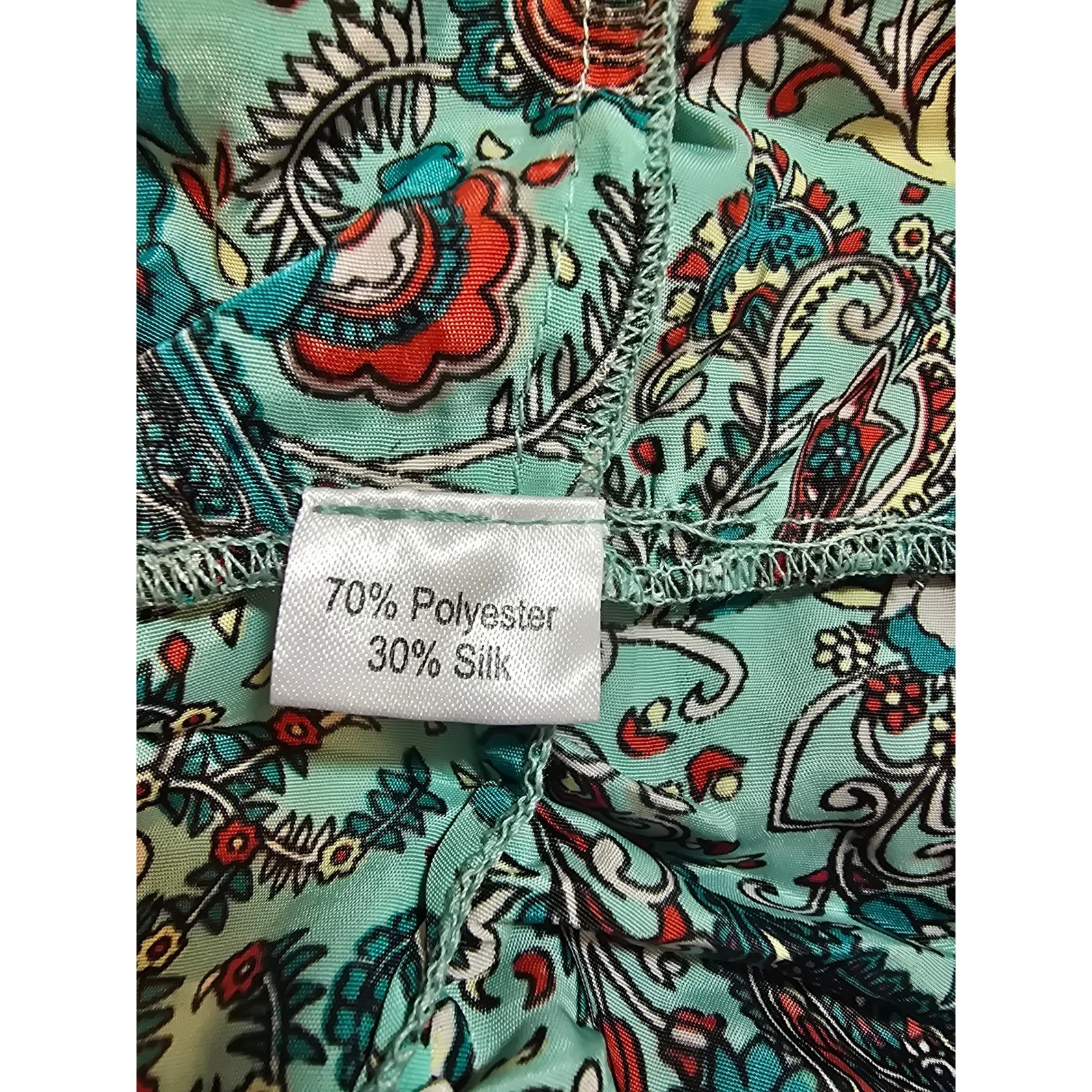 White Waves Teal Paisley Silk Blend Boho Maxi Dress L/XL Tassels Gold Foil India