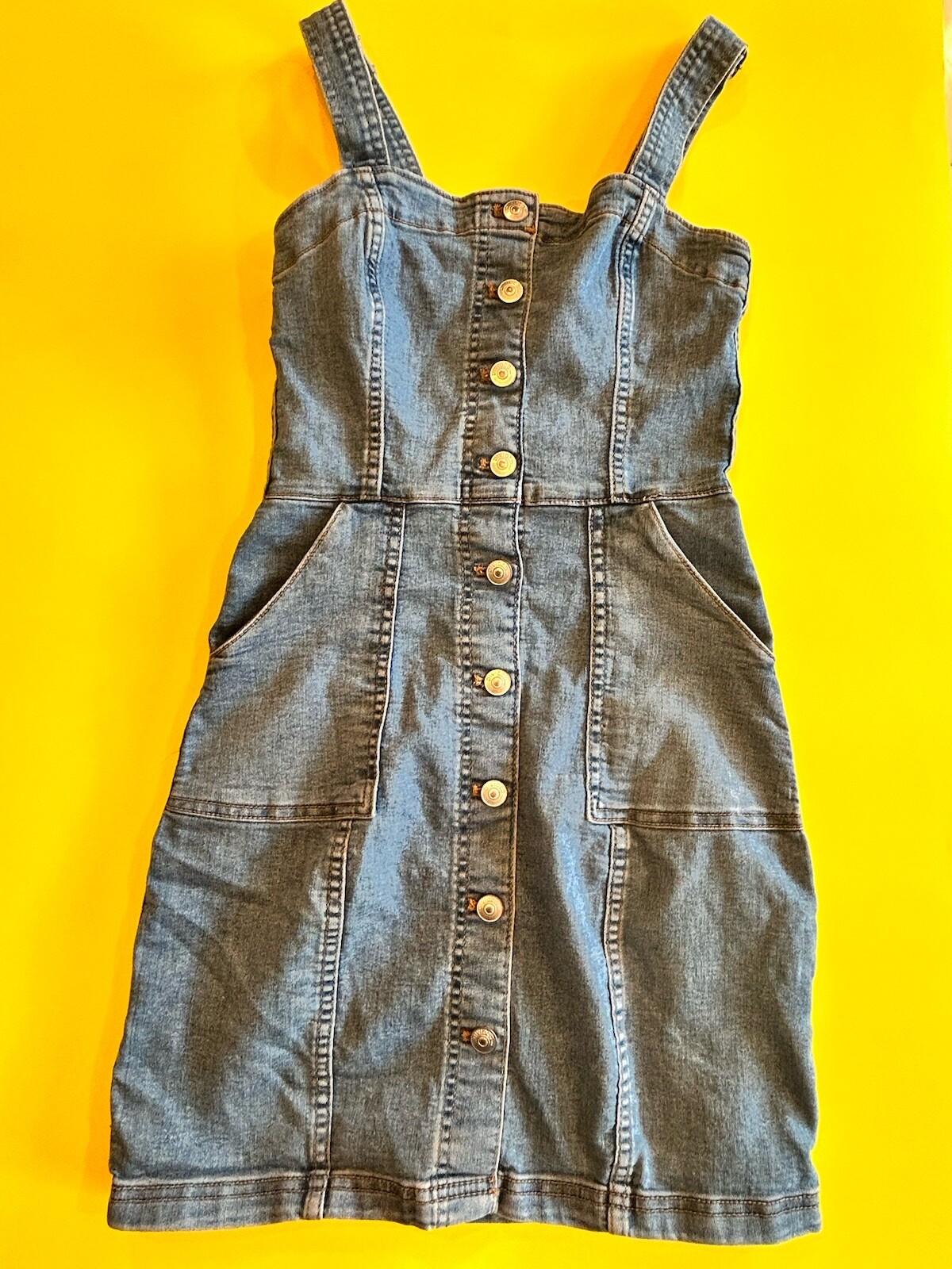H&M Divided Denim Button Front Overall Dress Blue Jean Mini Fit Flare