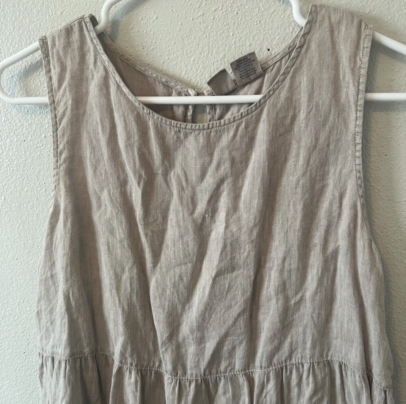 Artisan NY Boho Tiered 100% Linen Mini Tank Dress Flowy Minimalist Granola Girl