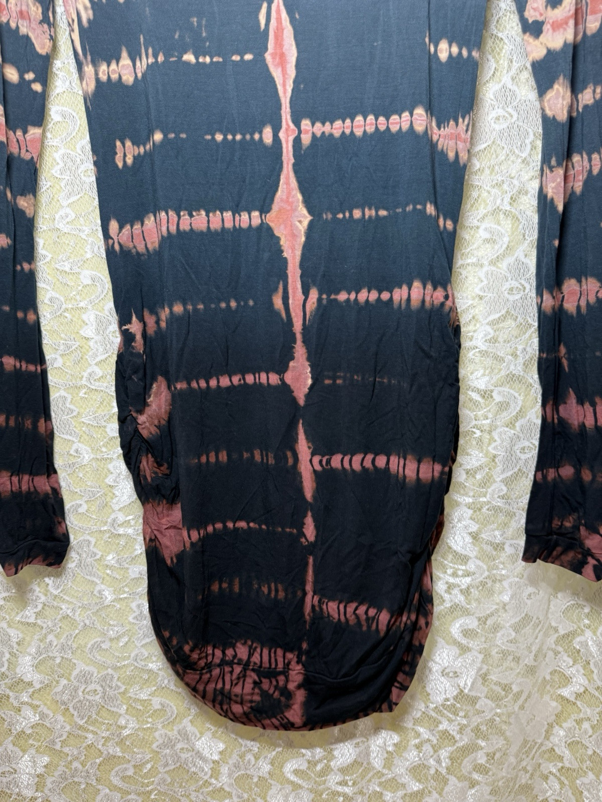 Hard Tail Pink Black Gray Tie Dye Dress side ruching xs/s euc long sleeve