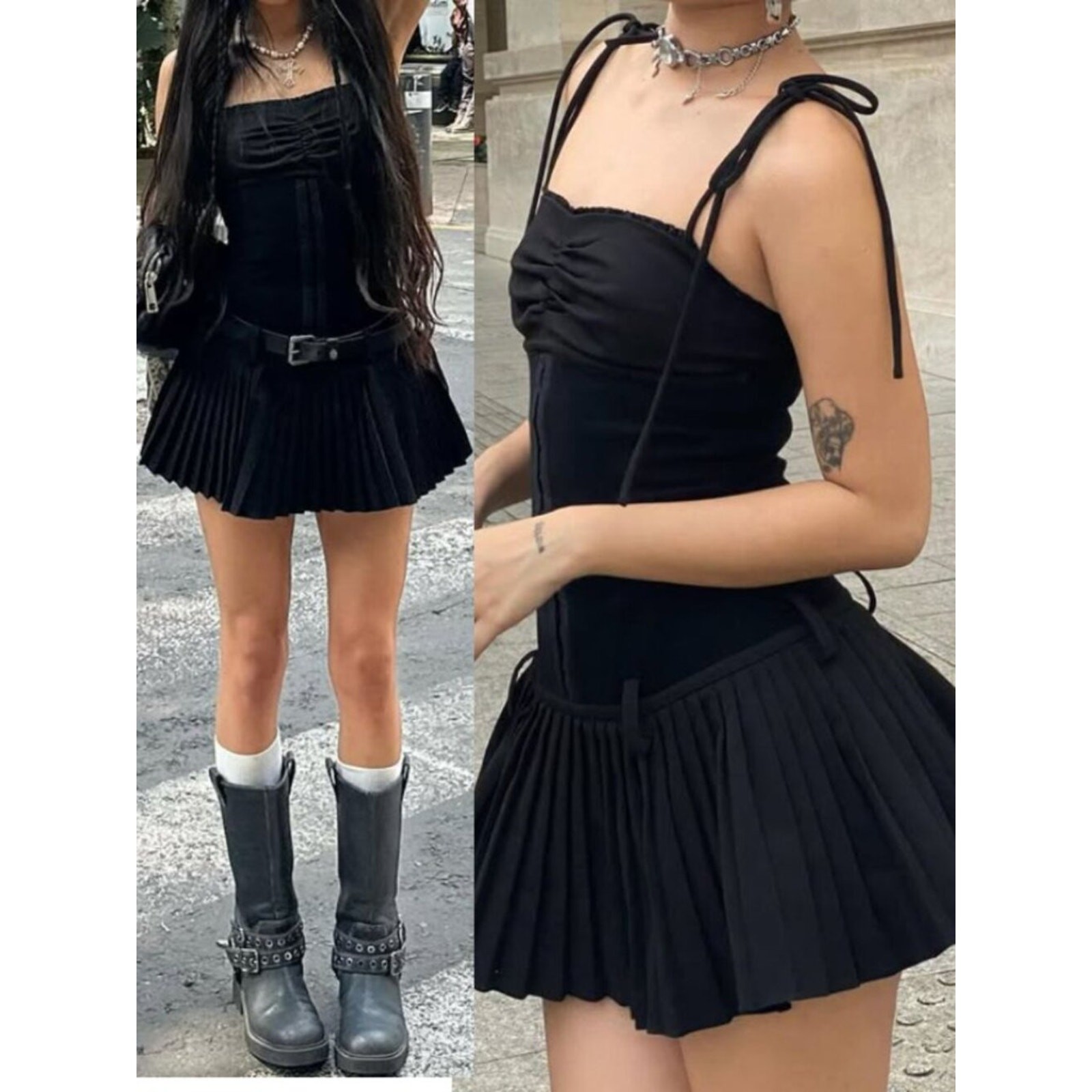 Sweet Chilling Drop Waist Pleated Mini Dress Black Corset NWT Size M