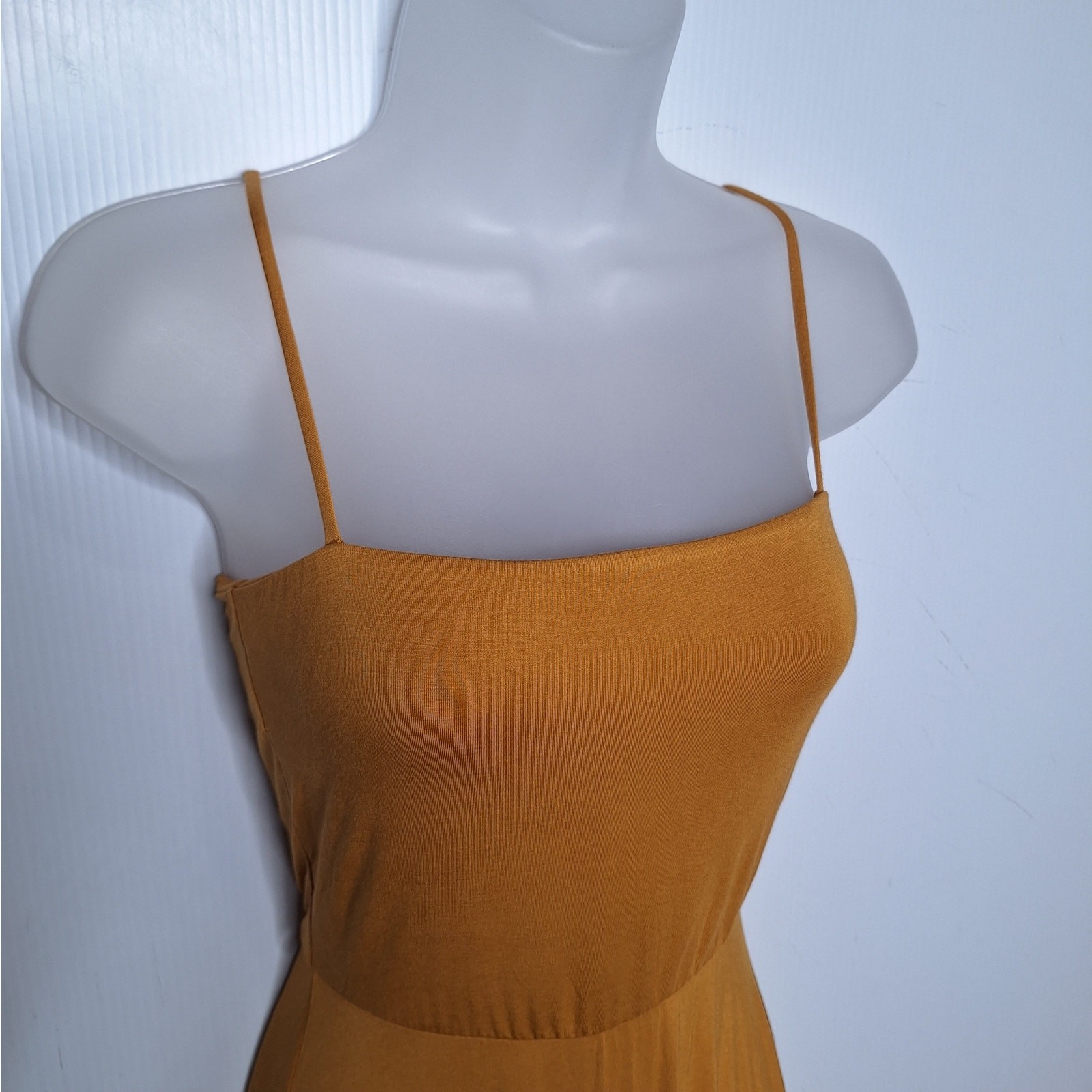 Audrey 3+1 Square Neck Midi Tank Dress Modal Jersey Mustard Small Sundress 70s