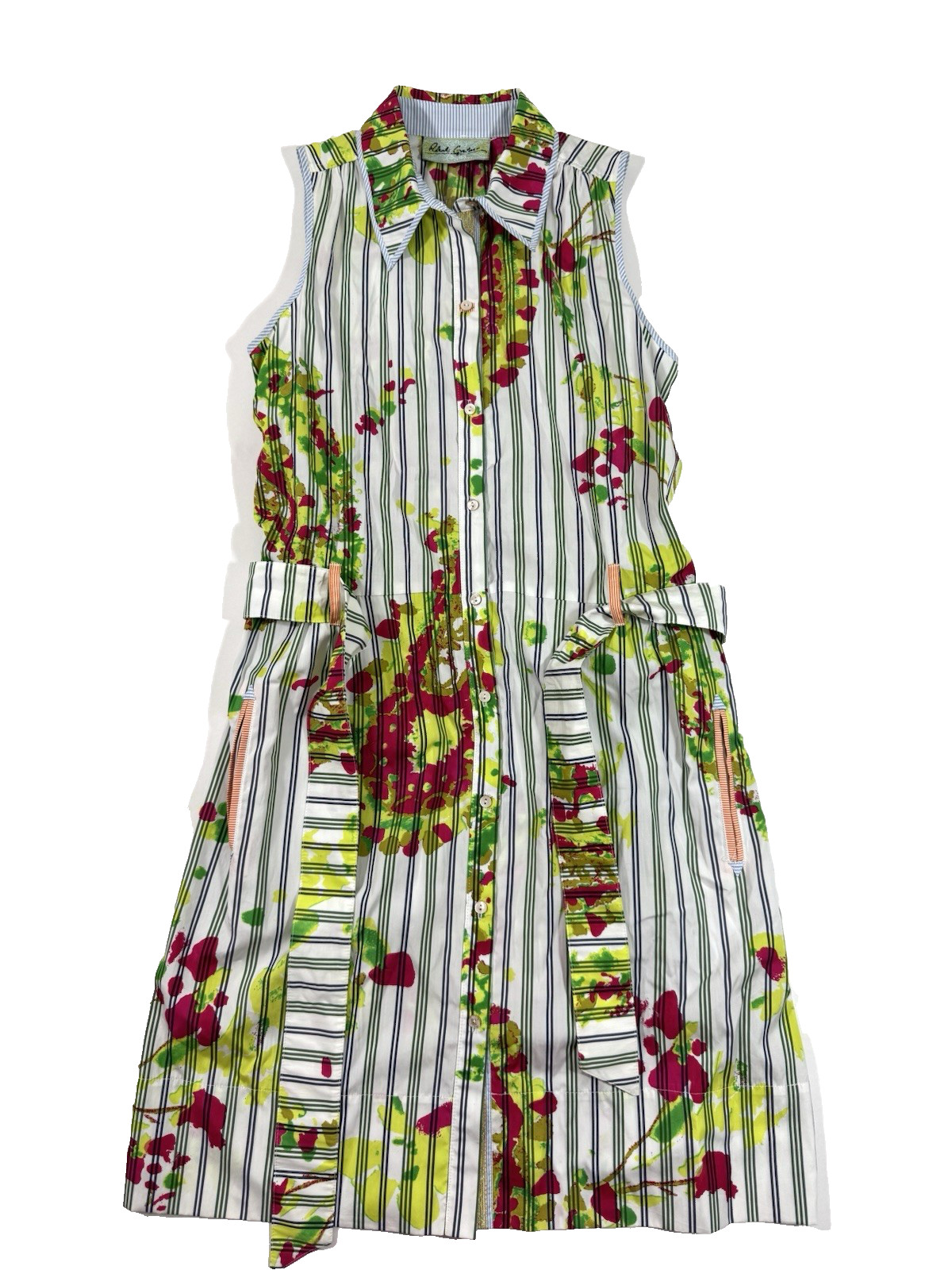 Robert Graham Button Front Dress Collared Size Large Striped Paisley