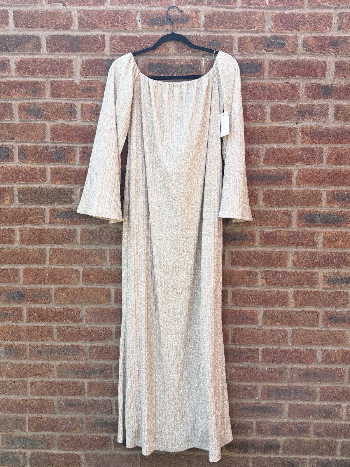 Pretty Lavish Layla Off Shoulder Metallic Plisse Maxi Dress (Size 16)