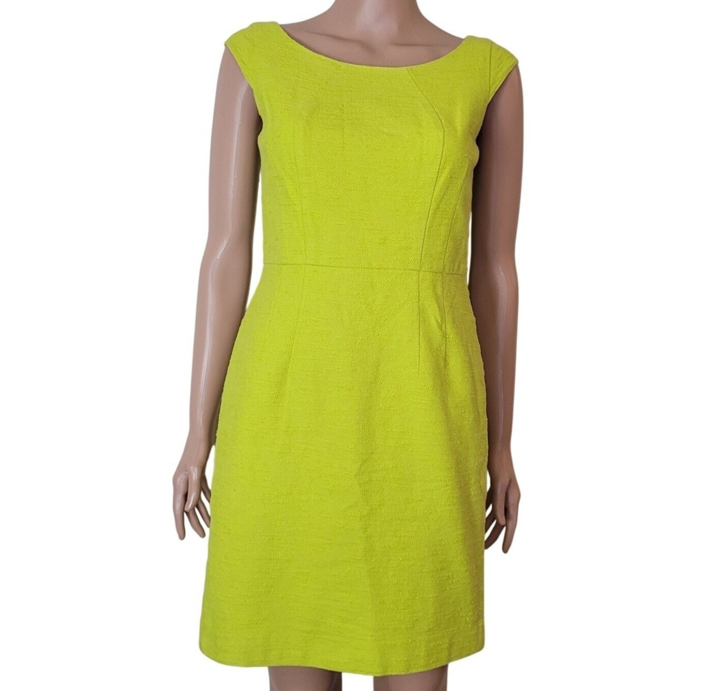 Ann Taylor Textured Sheath Dress Size 0 Neon Yellow Chartreuse Cap Sleeve Career