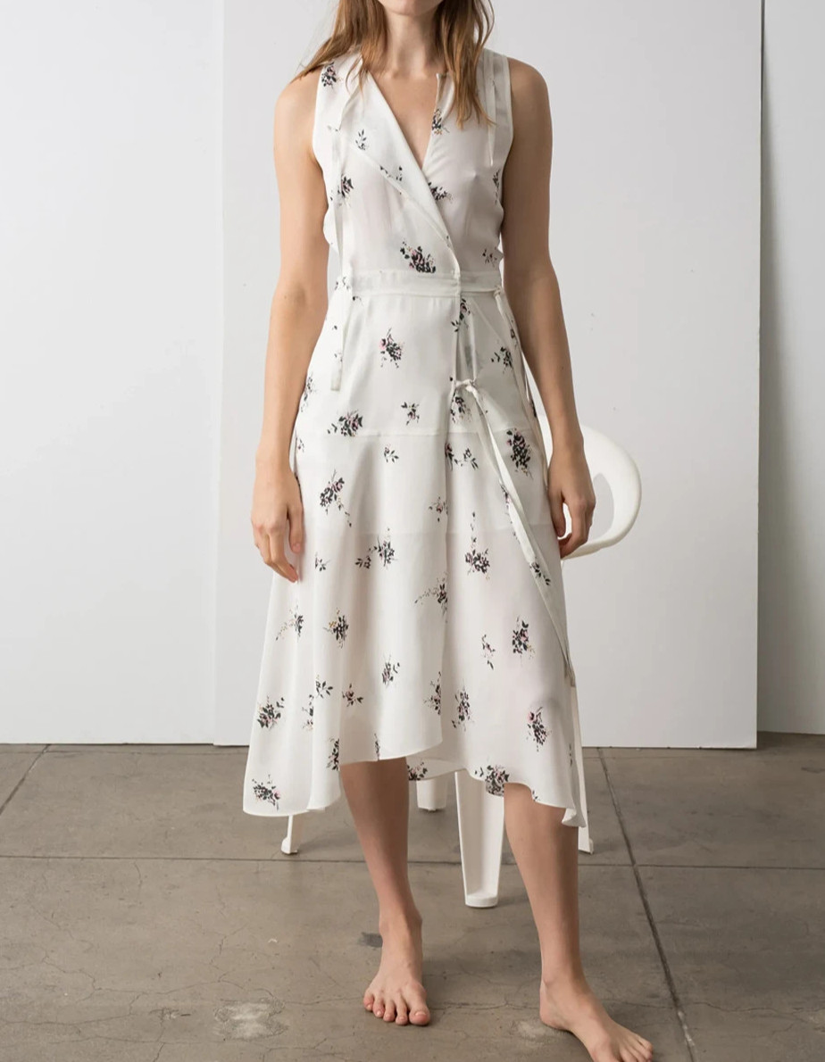 ALC A.L.C. Women’s size 6 Silk Floral Sun Dress Flounce Hem Brunch Going Out