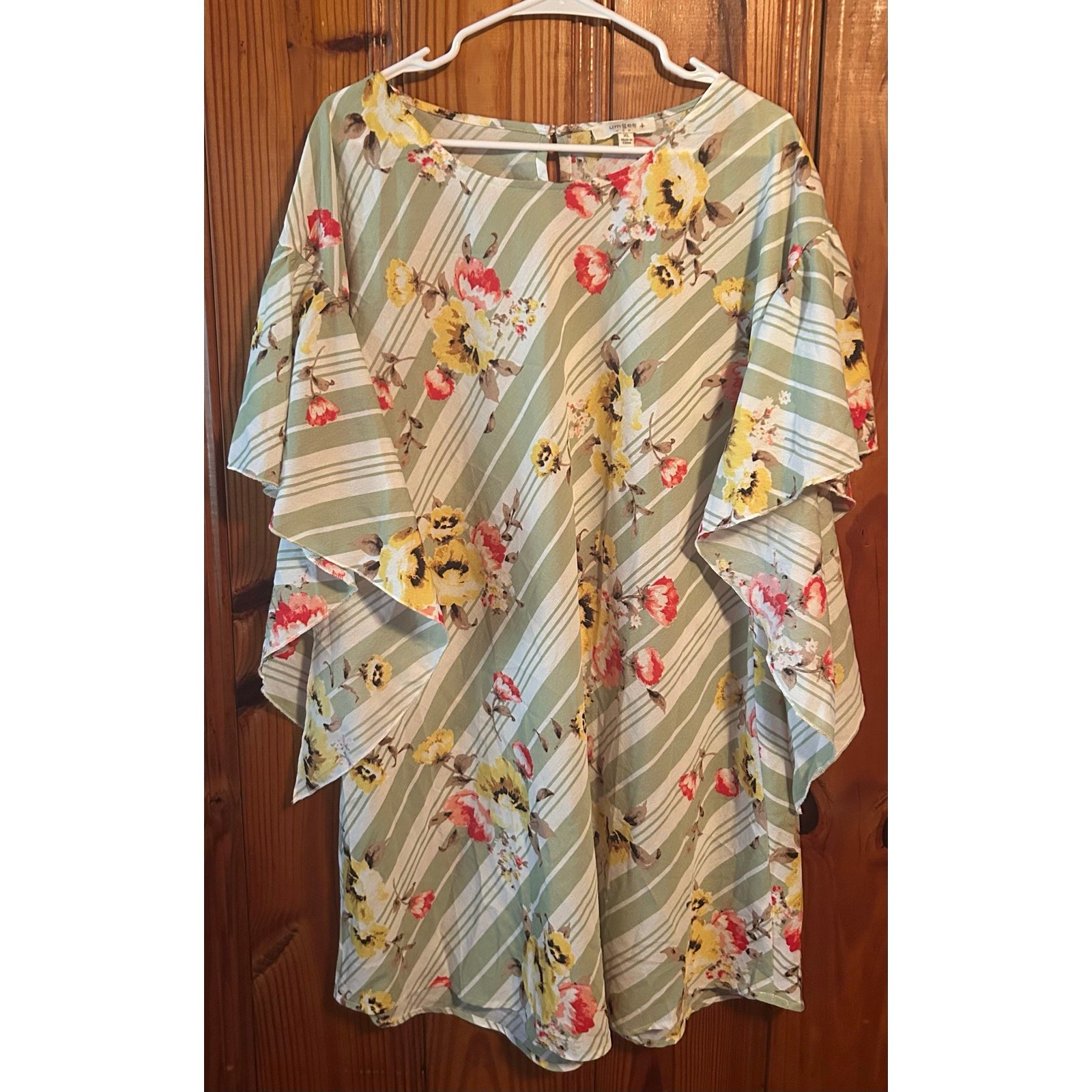 Umgee USA + knee length dress mint green ruffle sleeve boho airy flowy size XL
