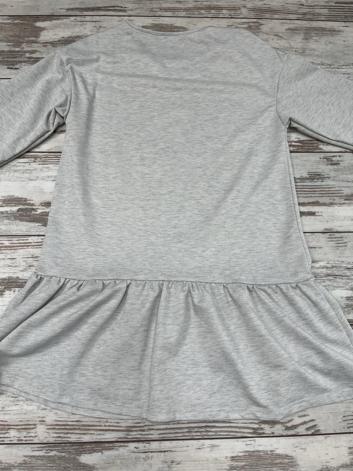Gray Sweatshirt Dress Crewneck Ruffle Peplum Hem Long Sleeve Womens Medium NWOT