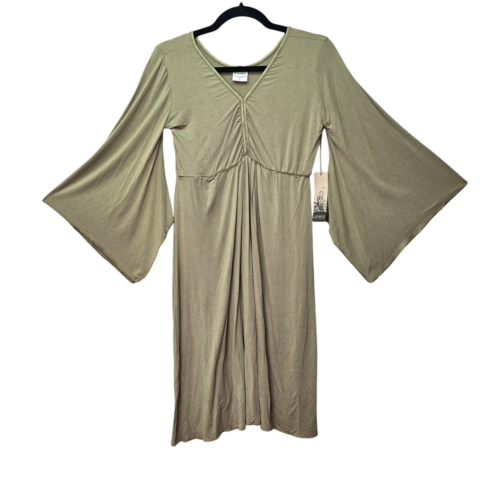 Jonano Dress Womens Large Green EcoKashmere Viscose Bamboo Fairy Whimsy Boho NEW