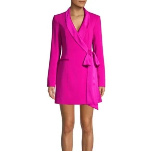 Jay Godfrey ROXY Blazer Surplice Wrapped Tie Long-Sleeve Mini Dress, 0 Magenta