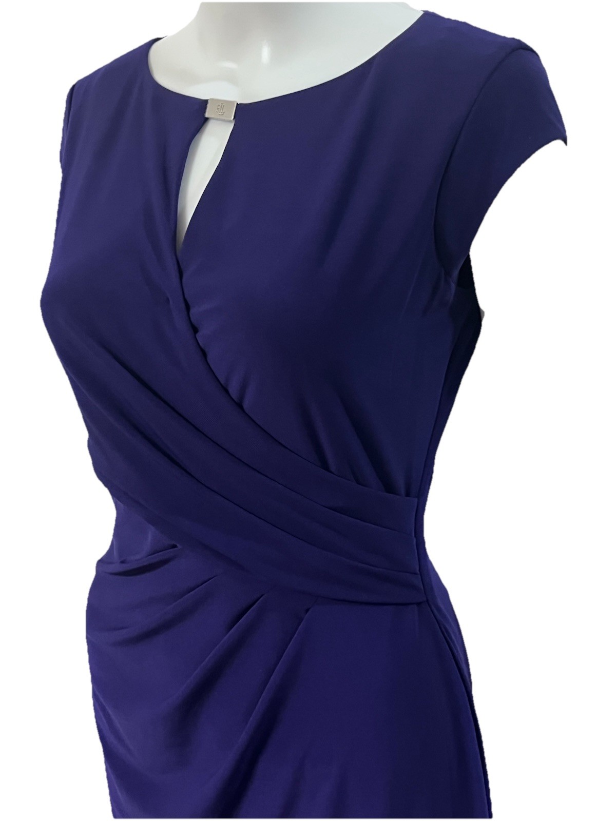 Lauren Ralph Lauren Size 4 Purple Ruched Stretch Dress Faux Wrap Career Church