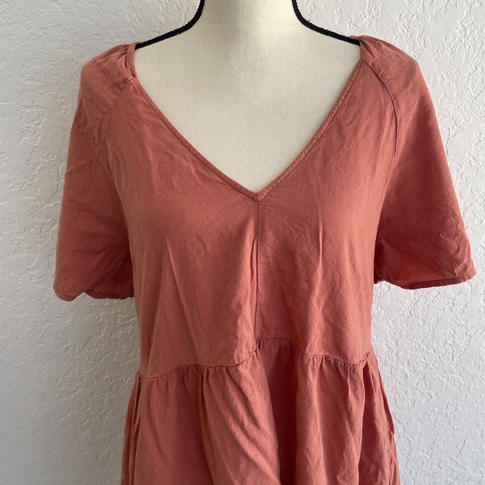 OLD NAVY Swing Dress Tiered Mini Swing Lightweight Pockets Unlined Rust Large