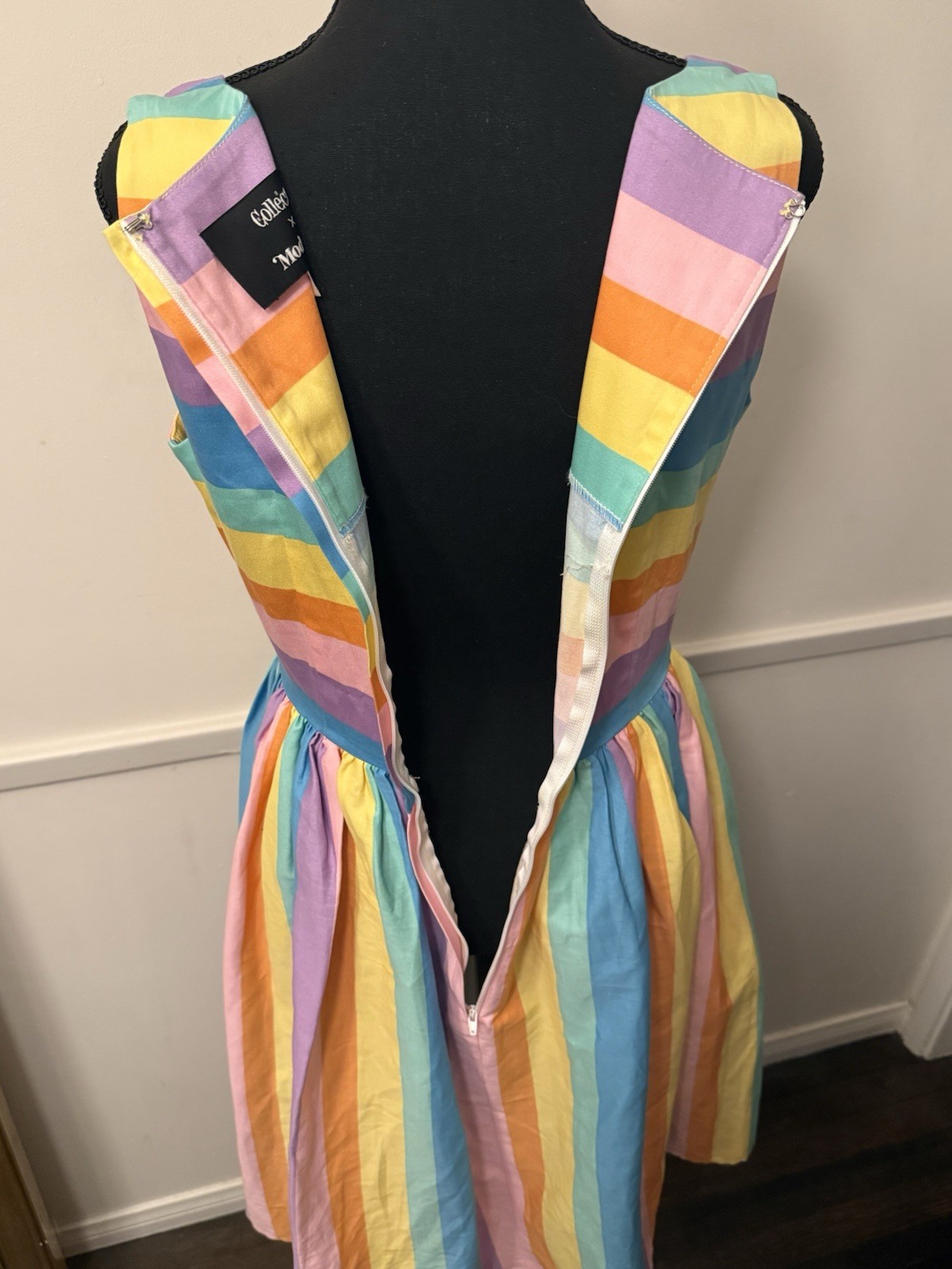 ModCloth X Collectif Rainbow Stripe Dress M Retro Rockabilly Pastel Swing Dress