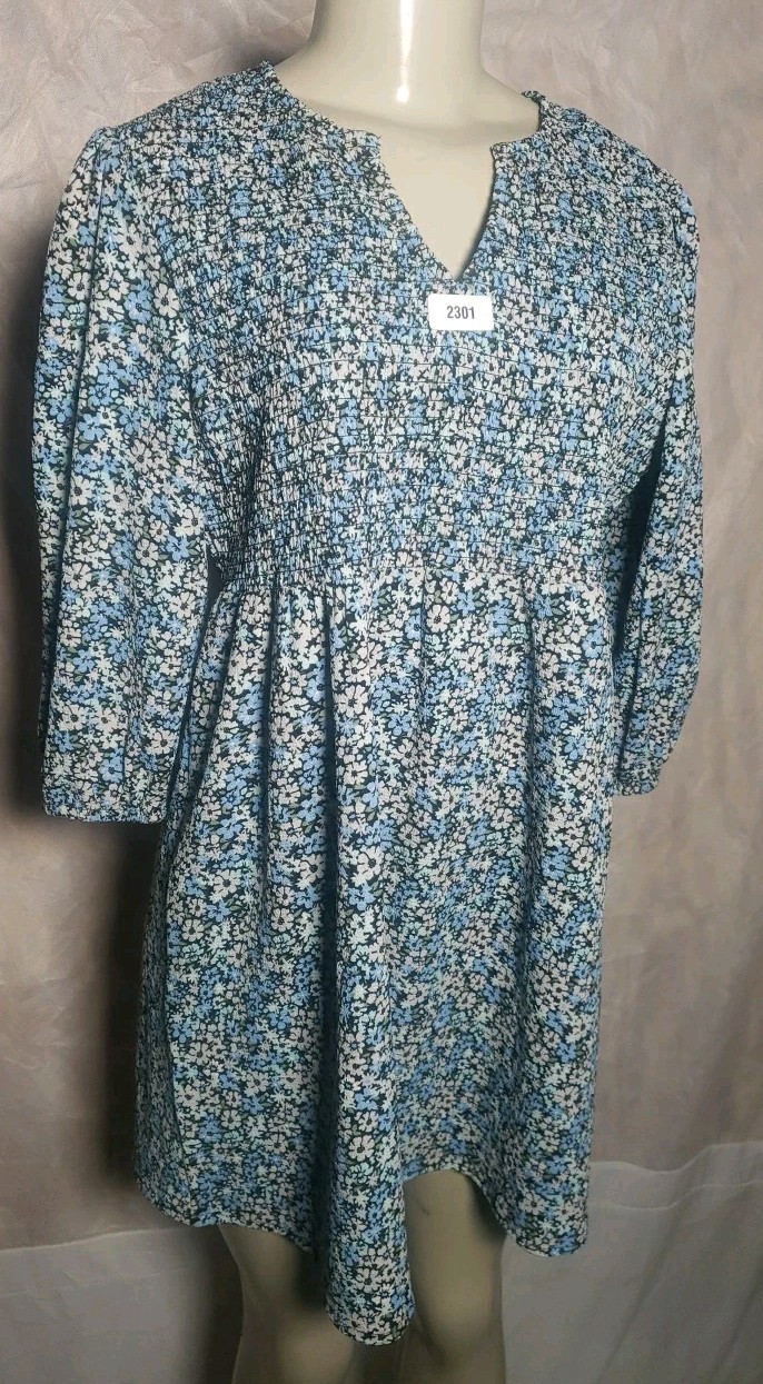 Sweet Magnolia Mini Floral Dress V-Neck Smocked Bodice Boho Medium Cottagecore