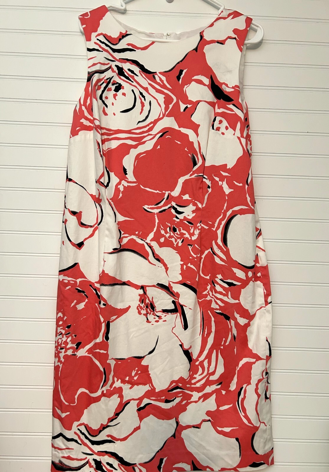 Talbots Sleeveless Knee Length Dress Women’s 16 Lined Shift Coral Cream Pattern