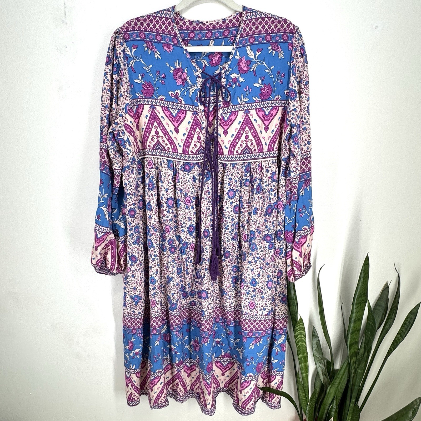 Boho Hippie Midi Dress XL Flower Child Peasant Folk Artisan Festival Lightweight