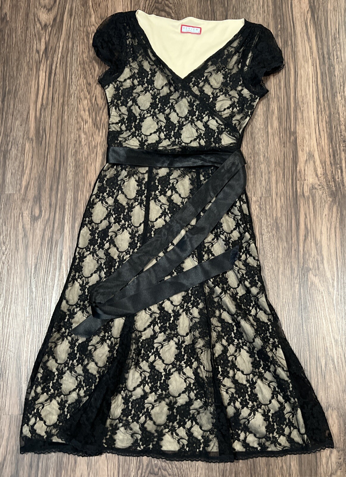 REVIEW embroidered lace Shanghai fit & flare pleat dress Color Black Size 12