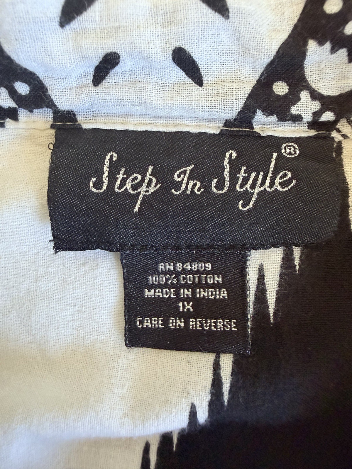 Step In Style 1X Black White Button Front Shirt Dress Cotton Boho Midi