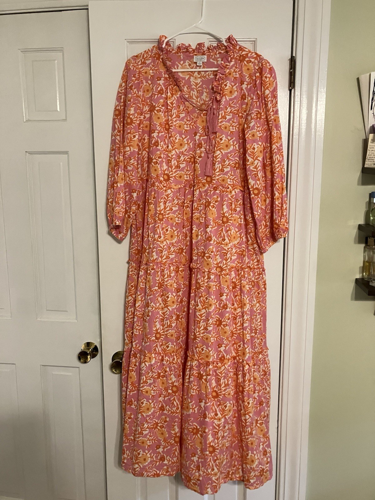 Mud Pie Farris Maxi Dress Pink and Orange Floral Pattern Women’s Size L