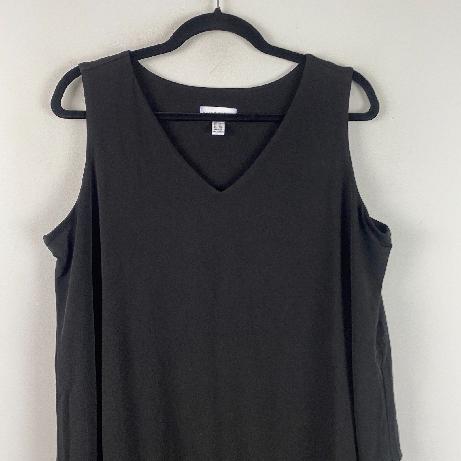 Susan Graver Liquid Knit Tiered Shift Dress Size Petite Large Black Sleeveless