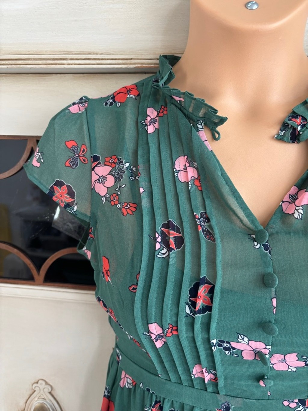 ModCloth “Oh Say Can You Museum” green butterfly and floral print A-line dress