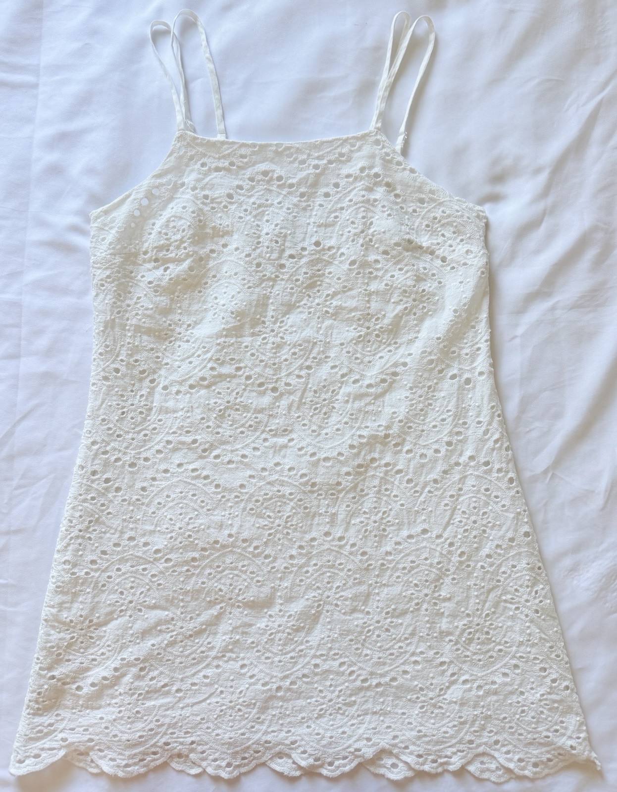 Cottagecore Jun & Ivy White Lace Lined Square Neck Spaghetti Strap Mini Dress M