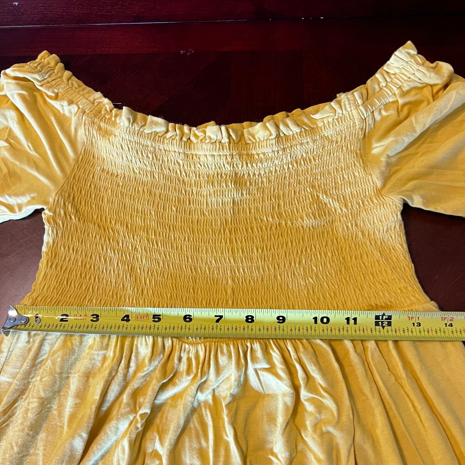 Lily & Lola Petite Yellow Off-Shoulder Midi Dress PL Rayon Spandex Blend