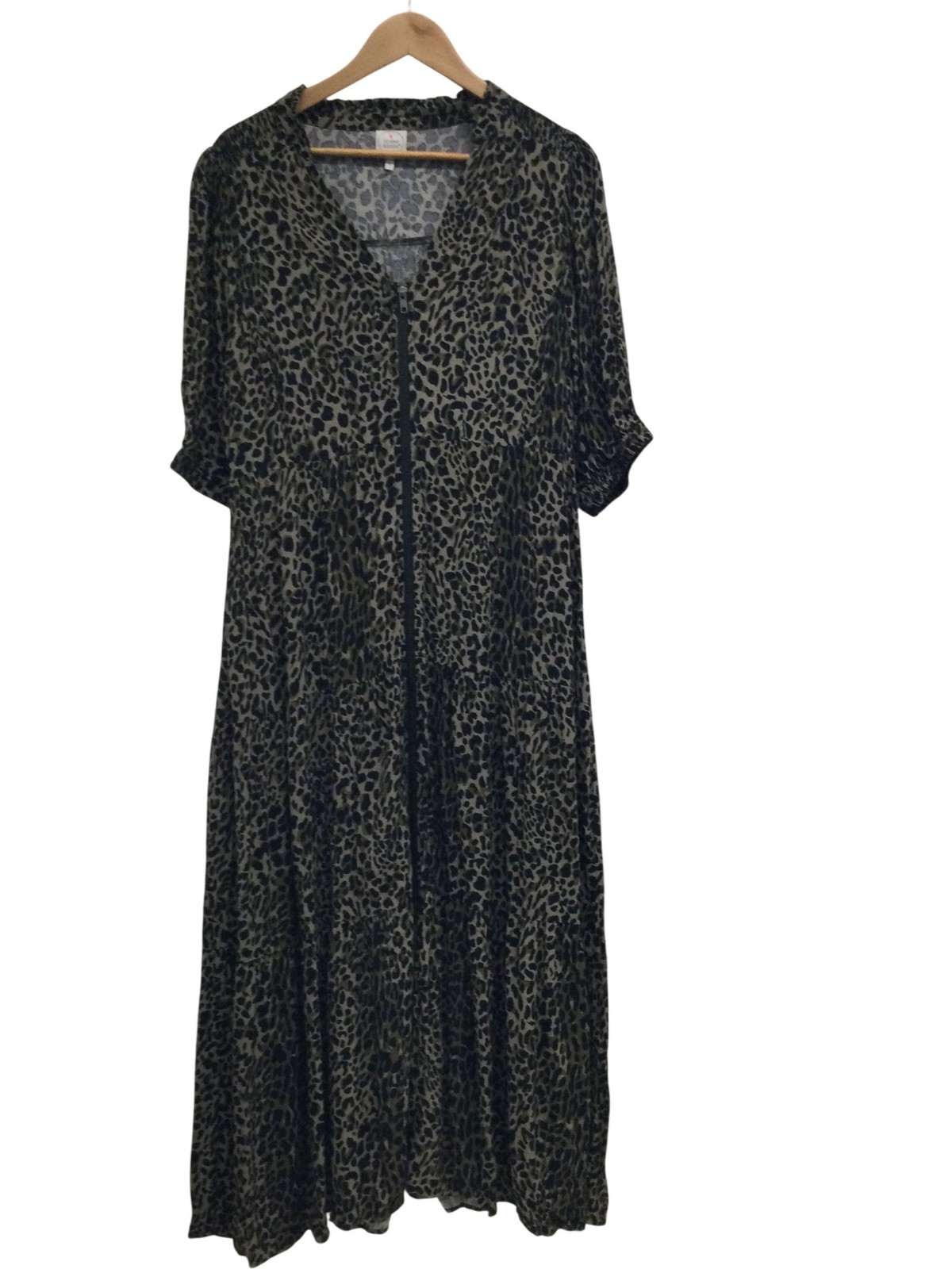 Scamp & Dude Leopard Print Zip Up Maxi Dress Size 16 Black and Olive (SR121X17)