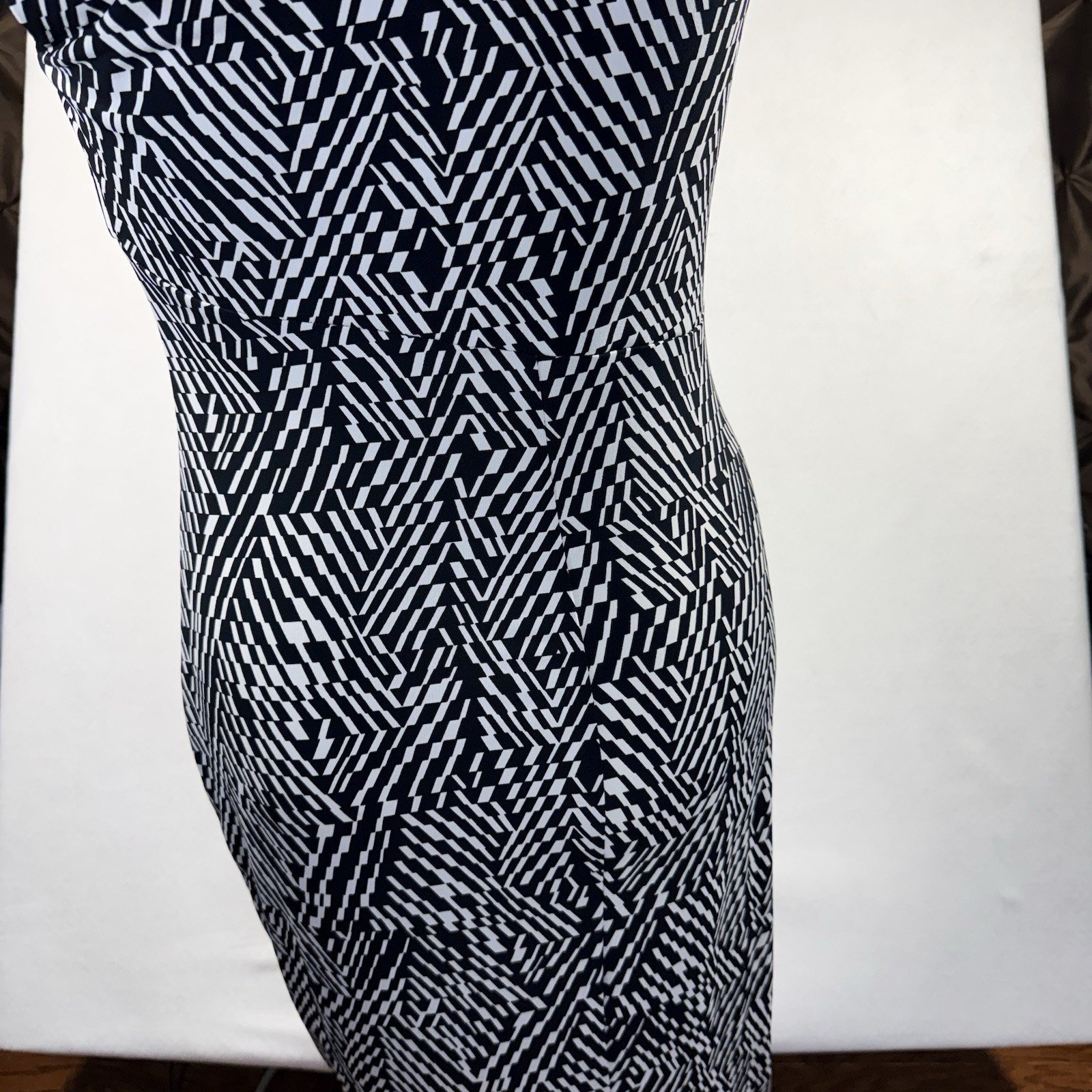 Vtg. Enfocus Studio Women’s Side Ruched Sheath Dress Black & White – Size 14W