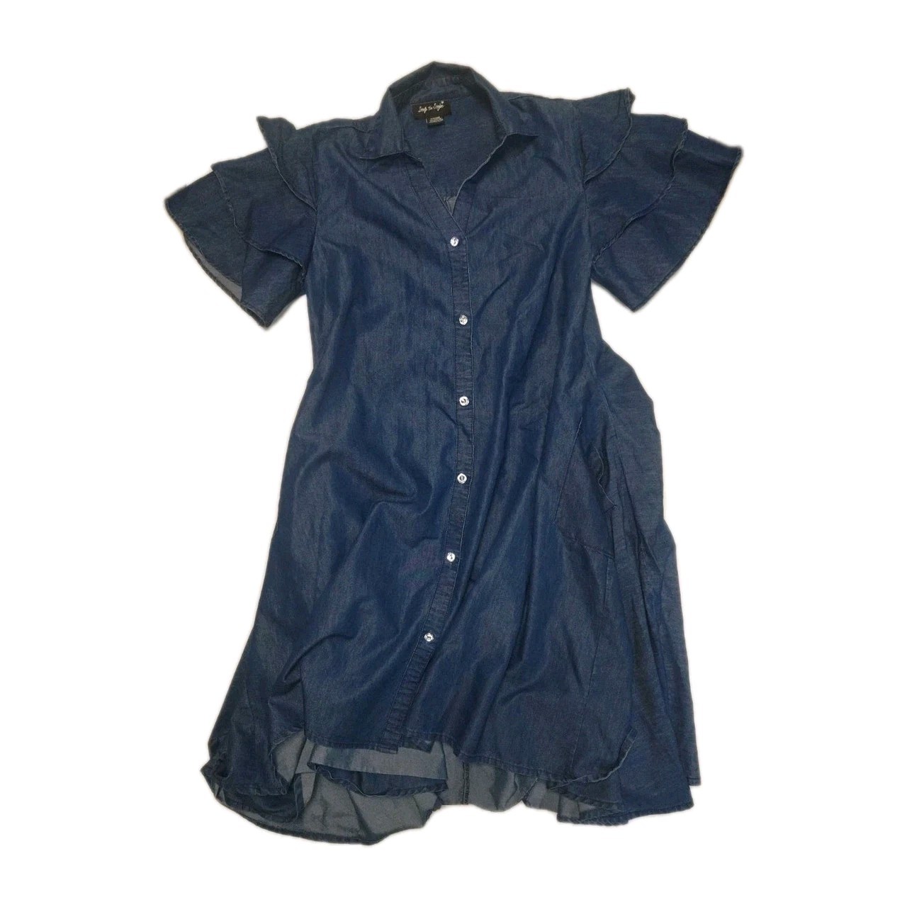 Step In Style Women’s Size M Blue Denim High/low Dress Ruffled sleeves