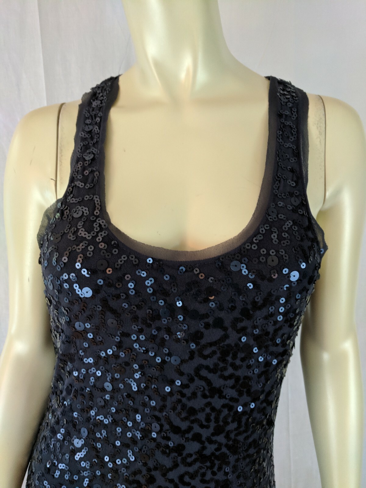 Max Studio Dress M Gray Sequin TAnk Lined Nylon Poly Spandex Stretch Knit