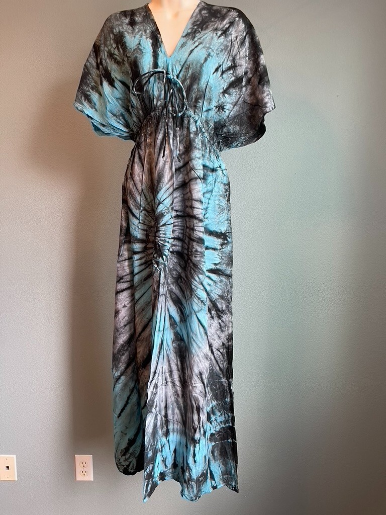 Long Maxi Dress Kaftan Tunic Cover Up For Women Boho One Size Tye Die Beachwear