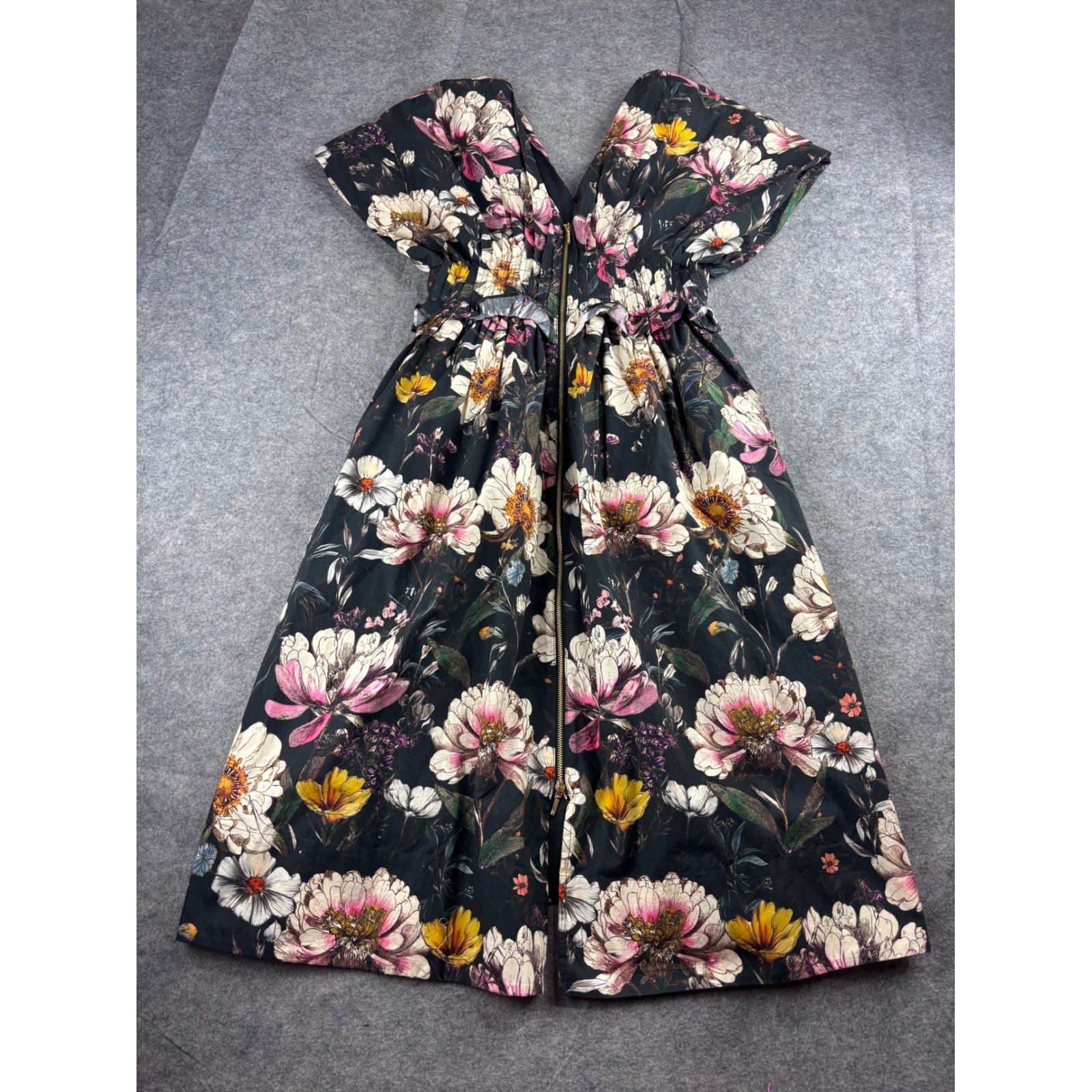 Anthropologie Petite Smocked Floral Midi Dress Black XS P NWT Pocket V-Neck
