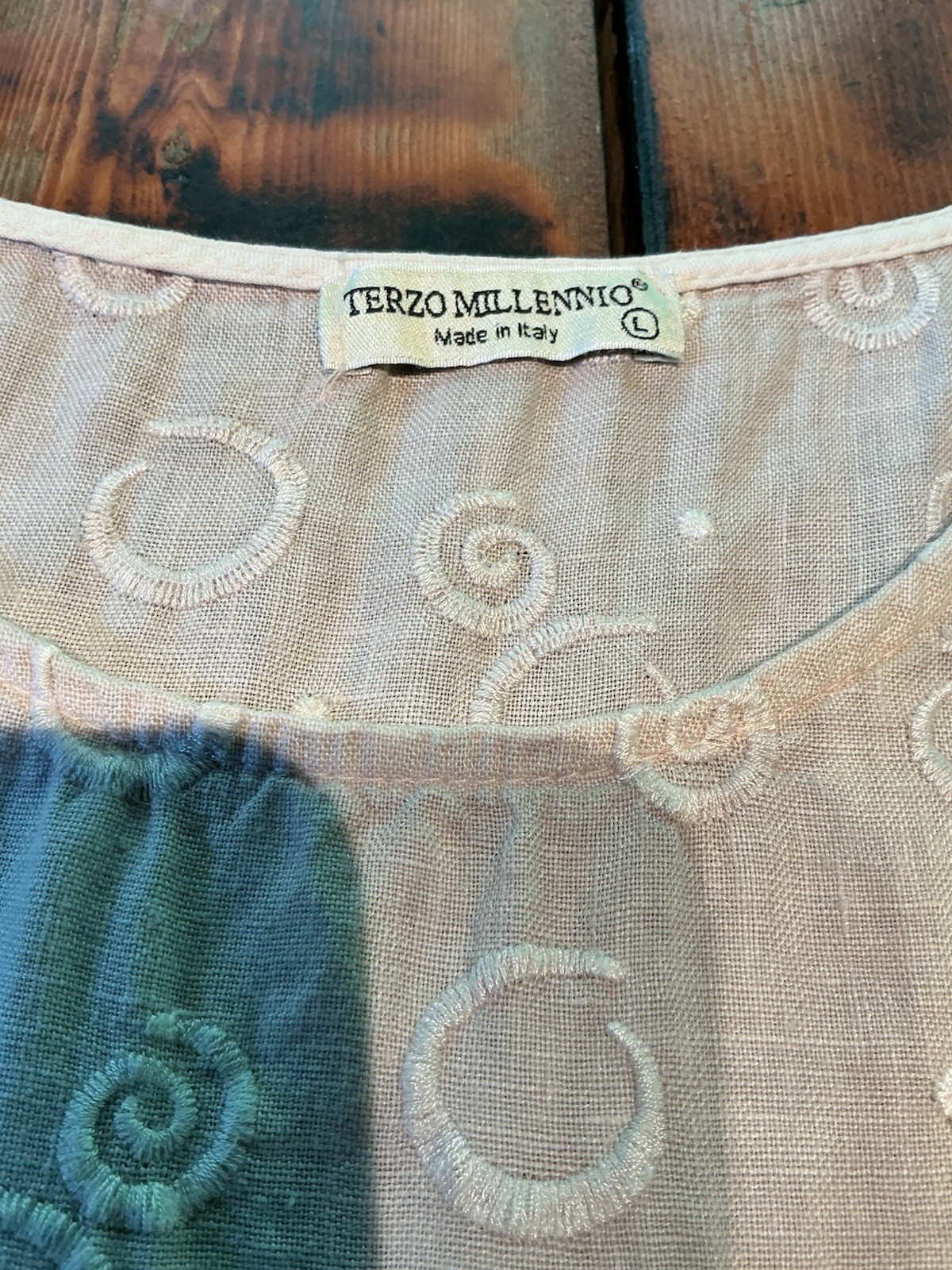 terzo millennio linen dress Shift Beige Embroidered Linen Made In Italy L