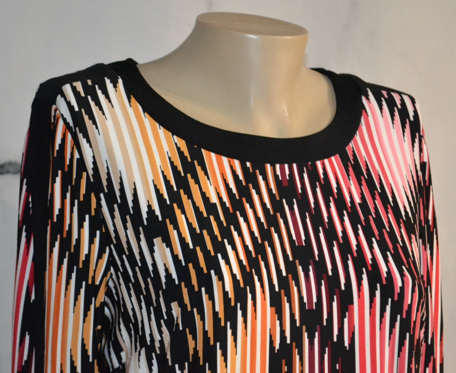 DRESSBARN Black Multicolor Striped Dress 12 3/4 Sleeves Unlined Polyester Blend