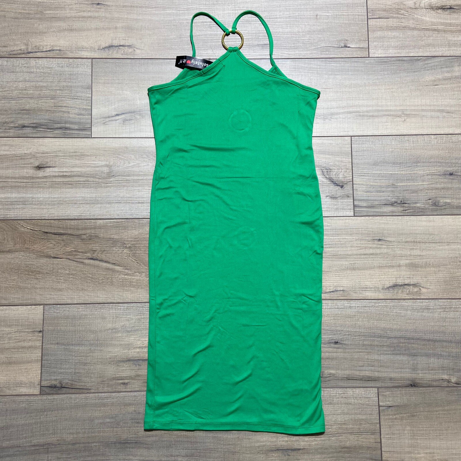 ABSOLUTELY LOVE IT Medium Spaghetti Strap Ring Back Fitted Dress Kelly Green
