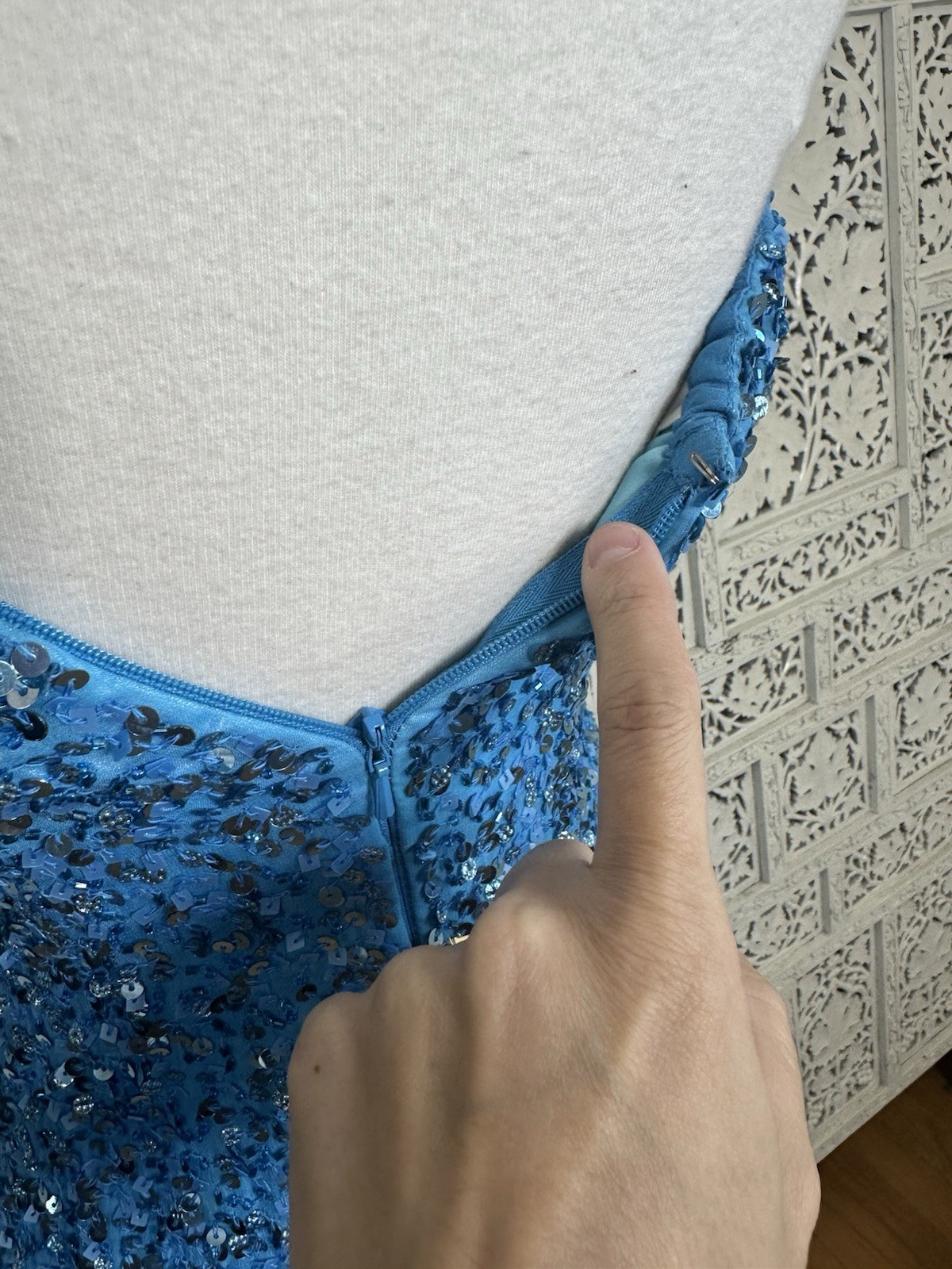 Scala 100% Silk Blue Full Sequin Strapless Cocktail Mini Dress Sz 0
