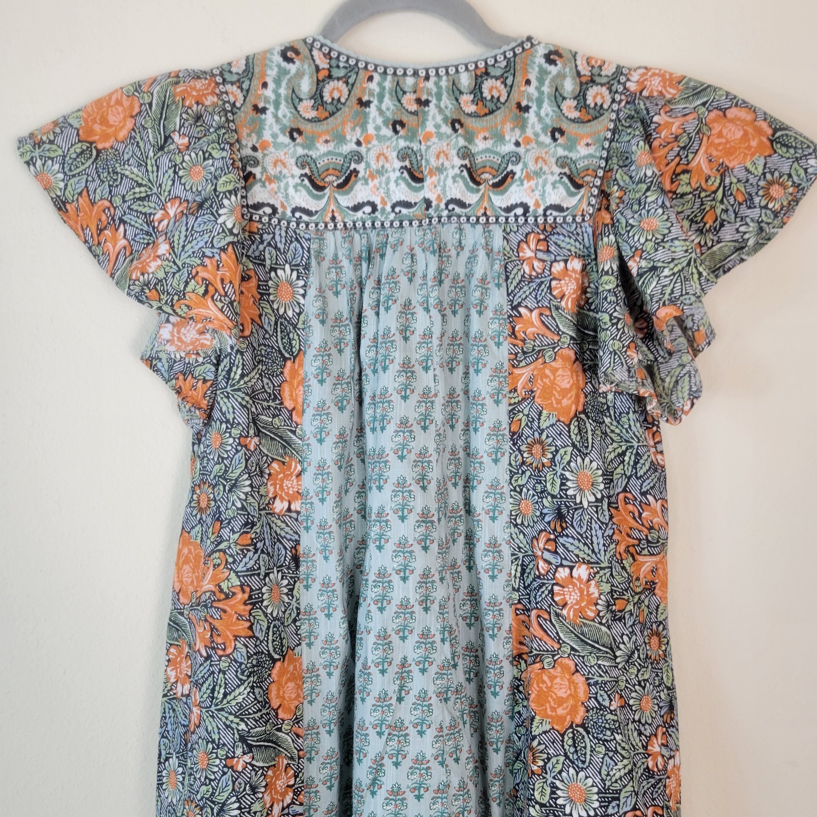 Anthropologie Sz M Astrid Tunic V Neck Floral Printed Lace Flutter Sleeve Dress