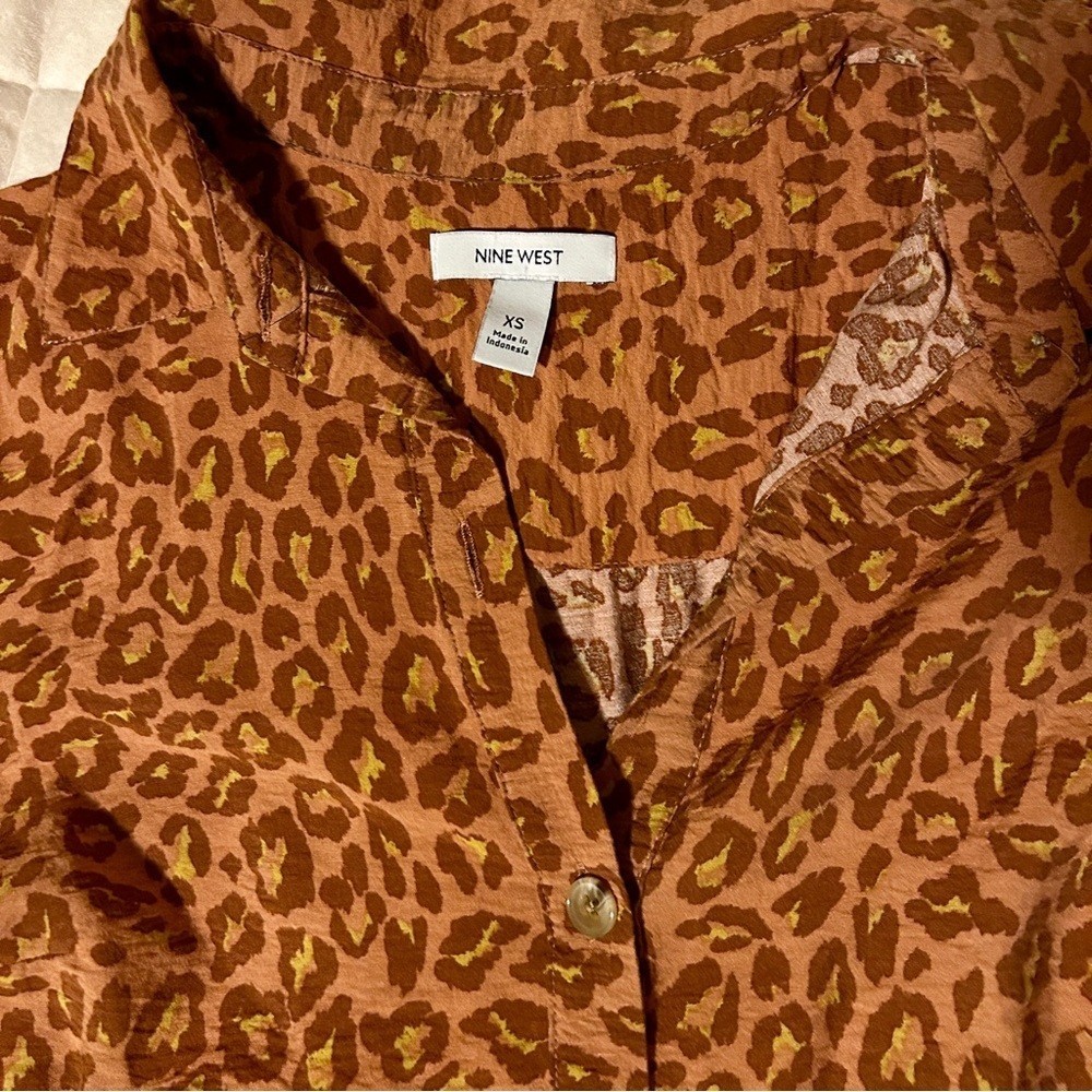 Nine West Brown/Orange Leopard Print Long Sleeve Dress