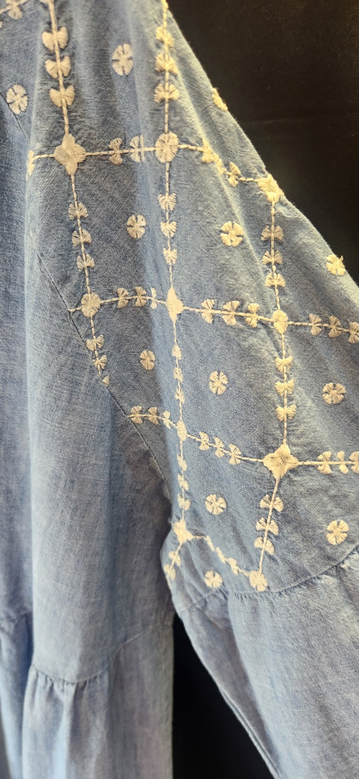 Old Navy Women’s Plus 3X Chambray BOHO Babydoll Embroidered Sleeved Dress