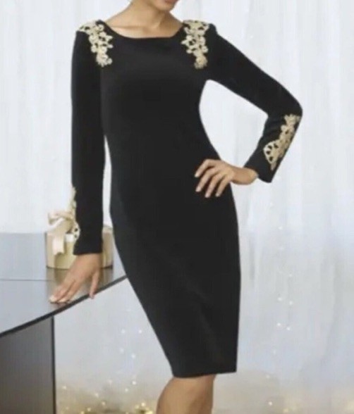 Monroe & Main Cocktail Dress Large Black Gold Velvet Old Money Classic Elegant