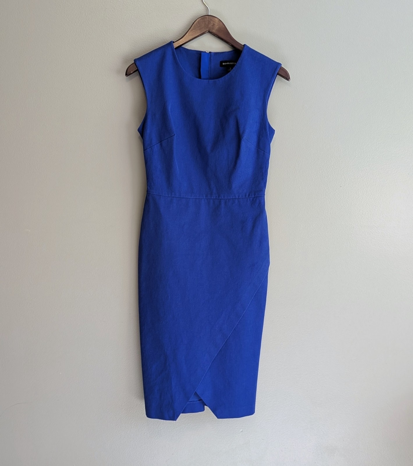 Banana Republic Womens 6 S Sloan Fit Cross Front Sheath Dress Blue Sleeveless