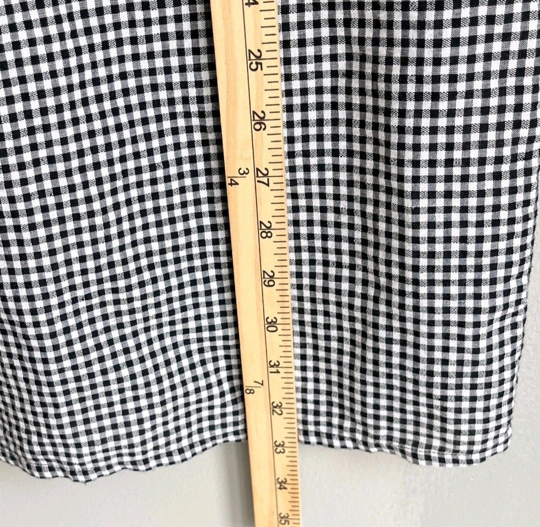 Cynthia Rowley Gingham Linen Blend Ruffle Sleeve Shift Dress Black White Size 4