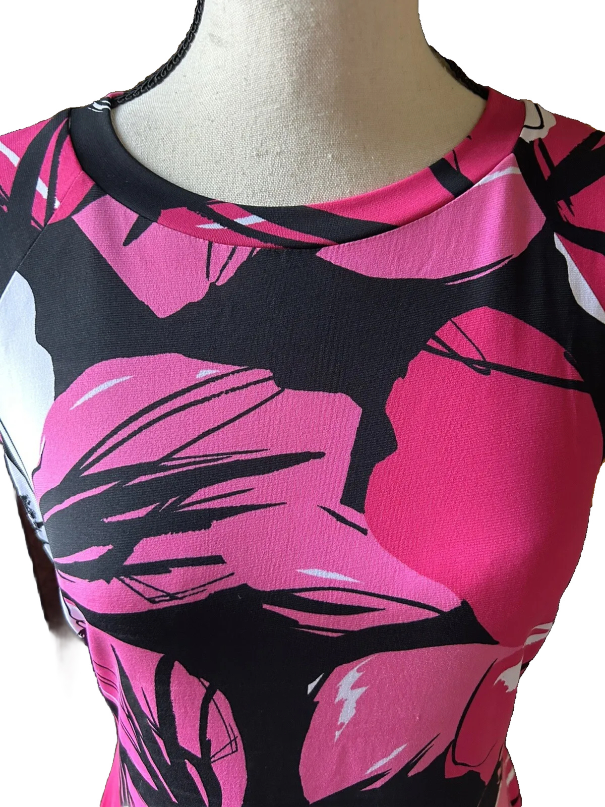 👗🌸CACHE Dress Sheath Bodycon Black Pink White Sleeveless Stretch Women 10