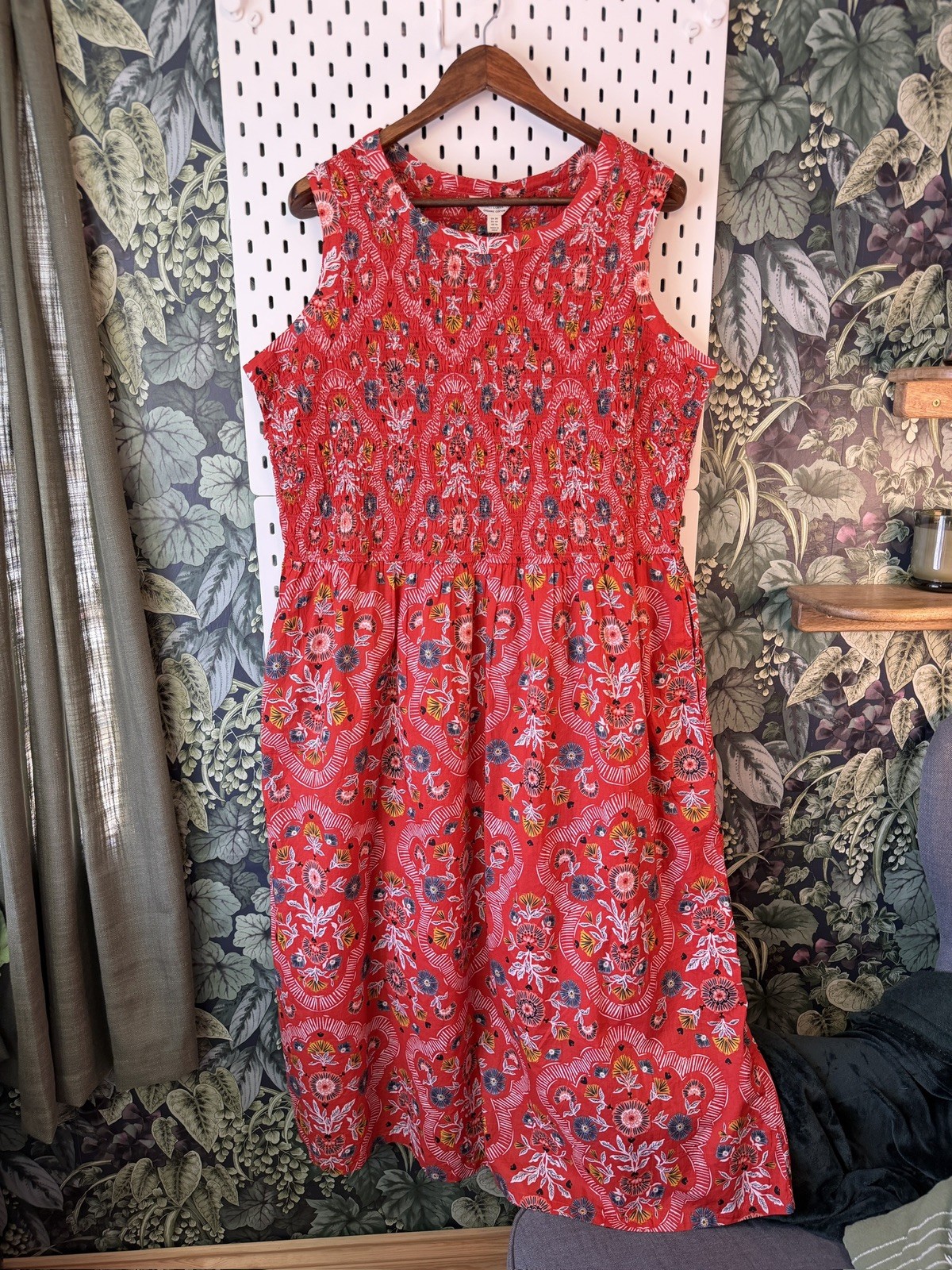 Seasalt Cornwall Sleeveless Meadowsweet Dress Size 20 Midi Cotton Tomato Red